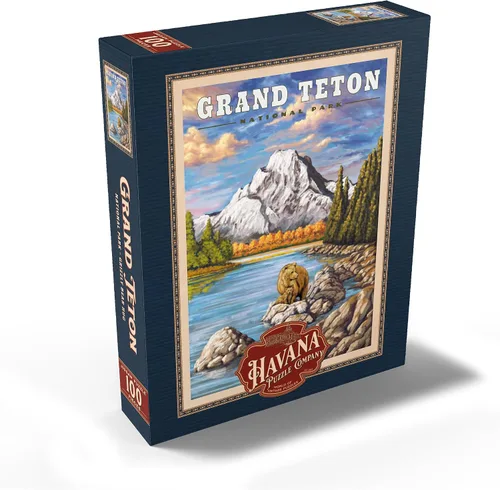 Vista 2 de MyPuzzle Grand Teton National Park – Grizzly Bear Hug, póster de viaje vintage – Rompecabezas de 100 piezas premium para adultos