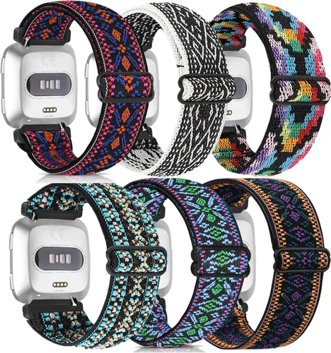 Vista 10 de Paquete de 6 correas elásticas ajustables para reloj compatibles con Fitbit Versa/Fitbit Versa Lite/Fitbit Versa 2 para mujeres y hombres, correa