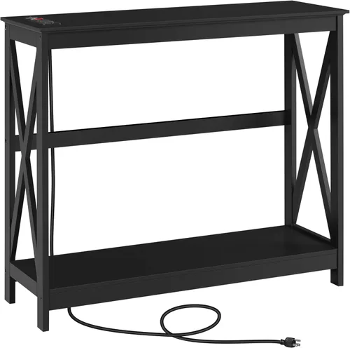 Vista 10 de Topeakmart Sofá consola, mesa de entrada de 2 niveles con estante de almacenamiento, mesa de sofá estrecha para entrada, pasillo, sala de estar