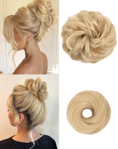 Vista 22 de 2 piezas de cabello desordenado moño sintético extensiones de moño Caoba