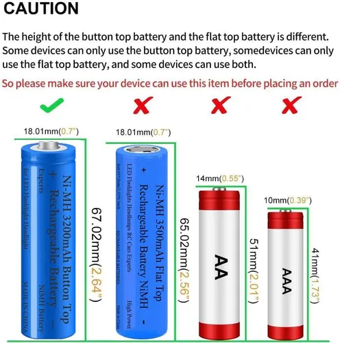 Vista 2 de Paquete de 2 baterías Ni-MH recargables de 3200 mAh, baterías NiMH con botón superior, batería de alta capacidad para linterna LED, faro, cámara