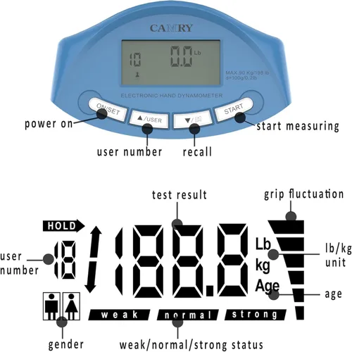 Vista 6 de Constant 200 Lbs 90 Kgs Digital Hand Dynamometer Grip Strength Measurement Meter Auto Capturing Hand Grip Power