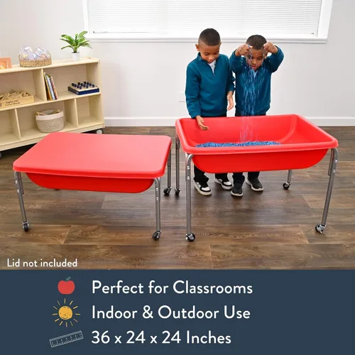 Vista 8 de Children's Factory Mesa sensorial mediana – 18″ de altura, caja de arena, mesa de agua para niños, rojo