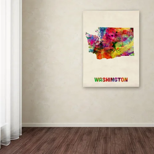 Vista 3 de Trademark Fine Art Washington Map - Arte enmarcado enmarcada de Michael Tompsett en marco de madera, 11 x 14 pulgadas
