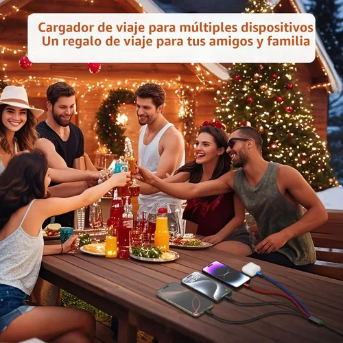 Vista 5 de Cable de carga USB C a 4 en 1 con doble puerto tipo C de 5 pies, cable de carga múltiple para múltiples dispositivos, cables USB con puerto