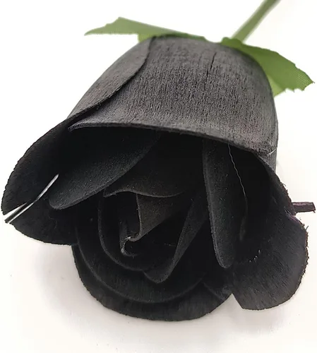 Vista 3 de 6 rosas de madera negras medio abiertas para manualidades, ramos personalizados y otros proyectos. 16 colores para elegir. Negro