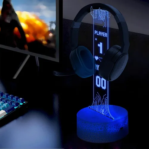 Vista 4 de NAZENTI Soporte LED personalizado para auriculares con diseño de marcador, soporte de escritorio para auriculares iluminado para hombres novio