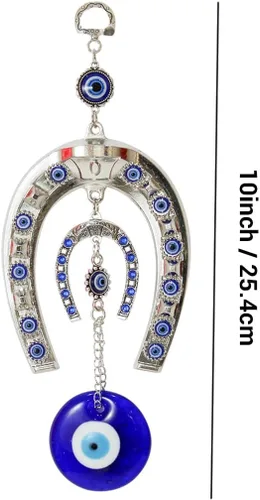 Vista 4 de Zapato de caballo azul mal de ojo colgante para el hogar, entrada, puerta, coche, oficina, Feng Shui, Nazar Battu, adorno colgante de buena suerte