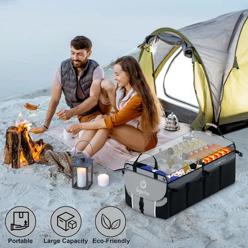 Vista 13 de SugarFox Organizador de maletero de automóvil para SUV, 63 L + 26 L, almacenamiento modular, resistente, plegable, impermeable, cubiertas suaves