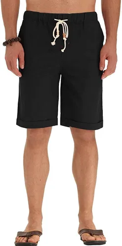 Vista 19 de Sailwind Pantalones cortos de lino para hombre, pantalones cortos casuales de playa con cordón