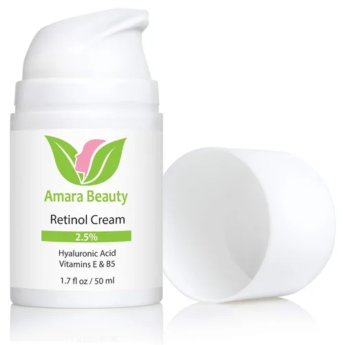 Vista 2 de Amara Organics, crema con retinol para rostro, 2.5 % con ácido hialurónico, vitaminas E y B5, 1.7 onzas líquidas