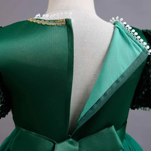 Vista 6 de lcziwo Vestido vintage de lentejuelas para niñas, disfraz de princesa medieval con manga abombada, vestido de fiesta histórica con lazo