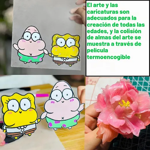 Vista 3 de Hojas de plástico retráctiles, paquete de 36 hojas de película retráctil, hojas de papel retráctil lijadas, kit de papel de arte retráctil