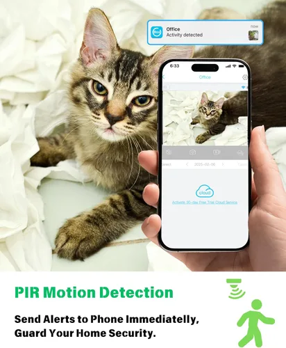 Vista 4 de Cámara inalámbrica para gatos para interiores, cámara Wi-Fi HD de 2K con control de aplicación, detección de movimiento, visión nocturna automática