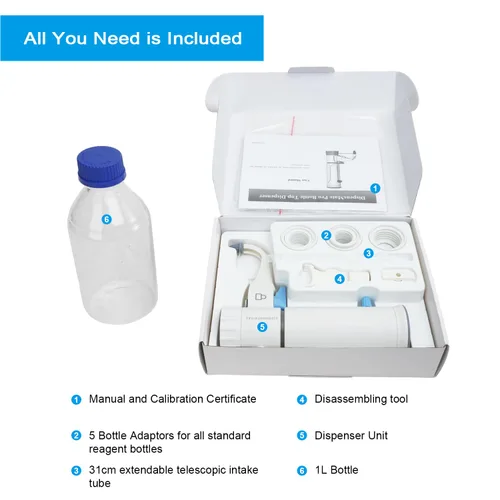 Vista 4 de ONiLAB Dispensador de tapa de botella con botella de almacenamiento de medios redonda de 1 L (0.5-5 ml)