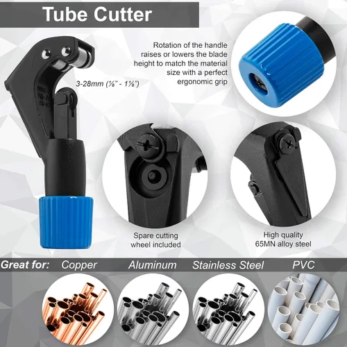 Vista 7 de Cortador de tubos de cobre pequeño con escariador - cortador de tubo de 1/8" a 1 1/8" Small Copper Pipe Cutter with Reamer for HVAC, Plumbing