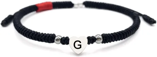 Vista 37 de LAMIBEE Initial Letter Bracelet, Protection and Lucky String Bracelet, Black Red Bracelet with Inspirational Card, Heart Link Bracelet for Men