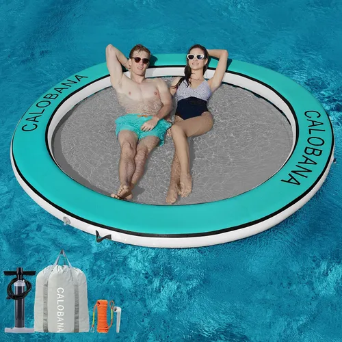 Vista 12 de CALOBANA Anillo Flotante Redondo Inflable Hamaca de Agua Flotadores de Río de Alta Resistencia Flotadores de Lago para Adultos Plataforma de Isla