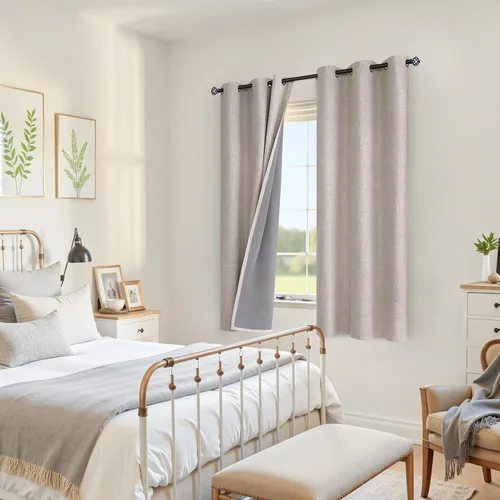 Vista 3 de YoungsTex - Cortinas opacas de lino para dormitorio, oscurecimiento de la habitación, cortinas con textura de lino, paneles con aislamiento térmico