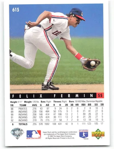 Vista 2 de Baseball MLB 1993 Upper Deck #615 Felix Fermin VG Indians