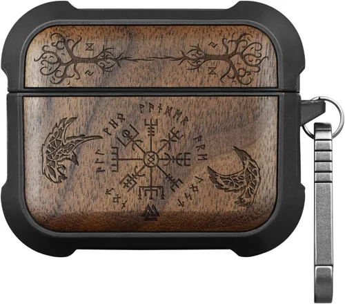 Vista 14 de Carveit - Funda de madera maciza para AirPods Pro 2, bandera estadounidense, color negro