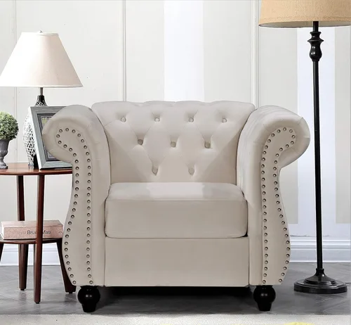 Vista 18 de Container Furniture Direct Feinstein - Sofá de terciopelo moderno Chesterfield para sala de estar con cabezas de clavos, acolchado de diamante