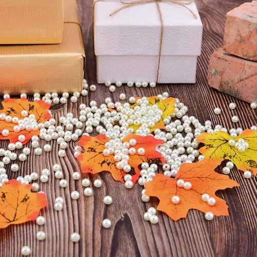 Vista 2 de Hapeper Paquete de 1000 cuentas de perlas de plástico de 0.236 pulgadas, perlas artificiales redondas con agujero para manualidades, joyería Beige
