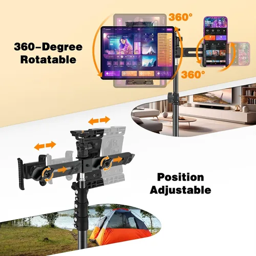Vista 7 de Trípode BAISHUN para iPad y iPhone, trípode giratorio ajustable para tableta