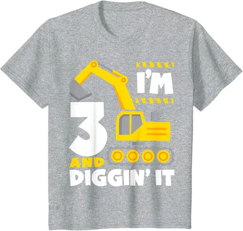 Vista 8 de Kids I'm 3 and Diggin It - Camiseta para niños con diseño de excavadora de construcción, Negro