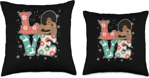 Vista 3 de Christmas Gifts Santa Claus Costume Xmas Shirt Love Christmas Black Melanin Afro African American Xmas Throw Pillow, 16x16, Multicolor
