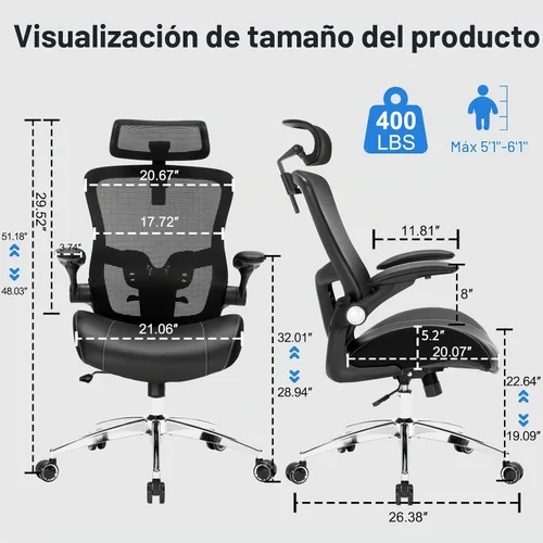 Vista 3 de Silla de oficina grande y alta, silla de escritorio ergonómica resistente de 400 libras con cojín de espuma de modelado 3D suave, sillas