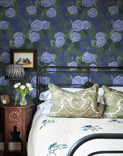 Vista 7 de Papel tapiz floral despegar y pegar autoadhesivo de hortensias, papel de pared estilo campo francés color crema, papel tapiz adhesivo