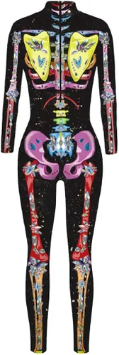 Vista 2 de Esqueleto Jjeuwe de Halloween, traje de cuerpo entero, ajustado, elastizado, para mujer
