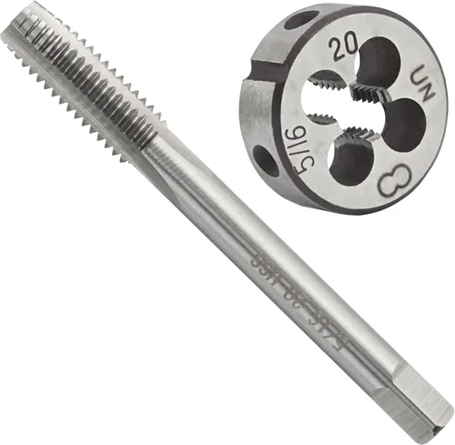 Vista 10 de 5/16 "-18 UNC HSS Tap And Die Set, 5/16 x 18 UNC Macho de rosca de máquina y UNS Rosca redonda Die mano derecha