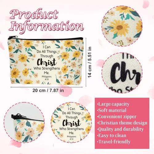 Vista 2 de 10 bolsas de maquillaje cristiano para lápices de la Biblia, funda de la Biblia, bolsas de cosméticos florales, regalos religiosos inspiradores