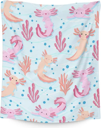 Vista 12 de Axolotl - Manta de regalo de 30 x 40 pulgadas, bonita manta para niñas, mantas suaves y peludas azules para sofá y oficina