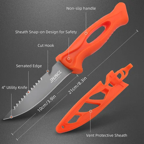 Vista 3 de RUNCL Juego de cuchillos de filete de pesca, cuchillo de cebo con cuchillo de filete de 4 pulgadas, afilador, alicates de pesca y caja de aparejos