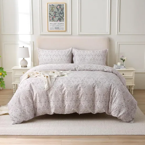 Vista 52 de ABREEZE Juego de funda de edredón tamaño individual con cierre de botón, 100% algodón egipcio, juego de ropa de cama floral de granja, color rosa, 3