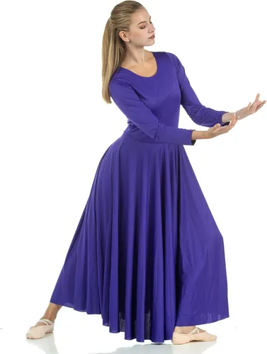 Vista 8 de Danzcue Vestido de Baile para Mujeres de Alabanza, Largo, Manga Larga, Corte Holgado Azul aguamarina