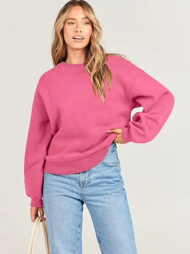 Vista 8 de ANRABESS Sudadera de manga larga para mujer, casual, cuello redondo, ajuste holgado, sudadera con capucha de forro polar para otoño