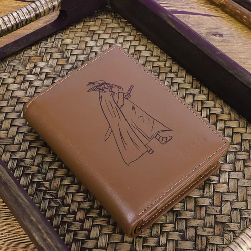 Vista 2 de Aikirin Billetera de cuero RFID personalizada pintada a mano sección vertical de gran capacidad con cremallera monedero tarjetero titular