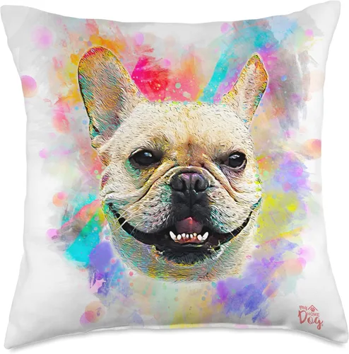 Vista 5 de My Home Dog French Bulldog Painting-Colorful Watercolor Frenchie - Almohada de 16 x 16 pulgadas, multicolor