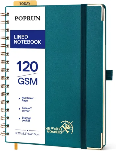 Vista 22 de POPRUN Cuaderno A5 con espiral, 120GSM, tapa dura, color negro