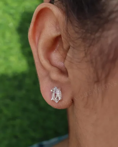 Vista 4 de Pendientes de diamante Herkimer crudo Aretes de diamante Herkimer de 4 puntas Joyas hechas a mano Plata de ley 925