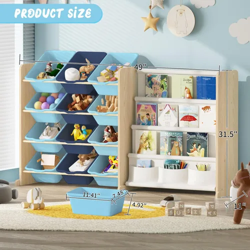 Vista 6 de EXPERLAM Organizador de Almacenamiento de Juguetes para Niños - Almacenamiento de Juguetes con Estantería, Organizador de Juguetes con 12