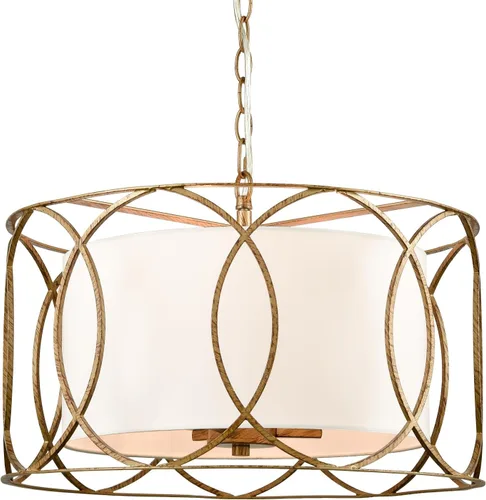 Vista 9 de HYDELITE Lámpara colgante dorada con tambor moderno 4 luces con pantalla de lino para comedor, sala de estar, dormitorio, isla de cocina