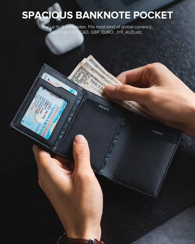 Vista 4 de VULKIT Cartera con bolsillo para monedas, cierre magnético, con ventana de identificación, billetera de cuero para efectivo y tarjetas de crédito