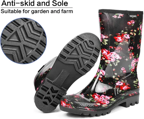 Vista 4 de DKSUKO Waterproof Womens Rain Boots insulated,Lightweight Rubber fashion Boots in Gardening,Warm and Comfortable Wide Calf Rain Boots with Glossy in
