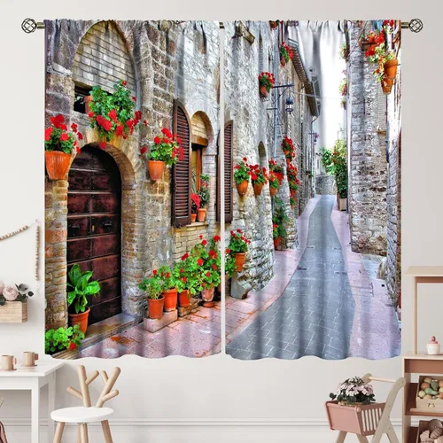 Vista 22 de Cortinas italianas, patio antiguo, sillas de café de Italia, casas históricas en la calle, sala de estar, dormitorio, cortinas opacas con bolsillo