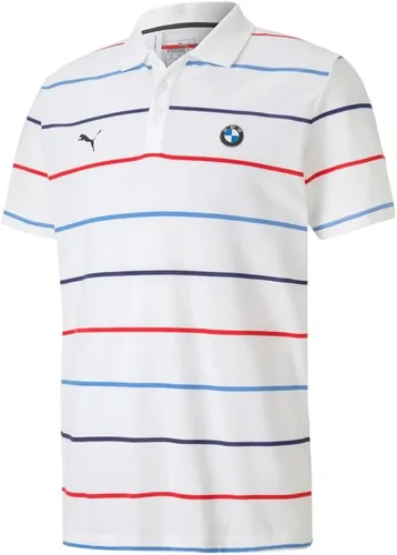 Vista 3 de PUMA Mens BMW M Camisa de manga corta a rayas Casual Polo - Blanco